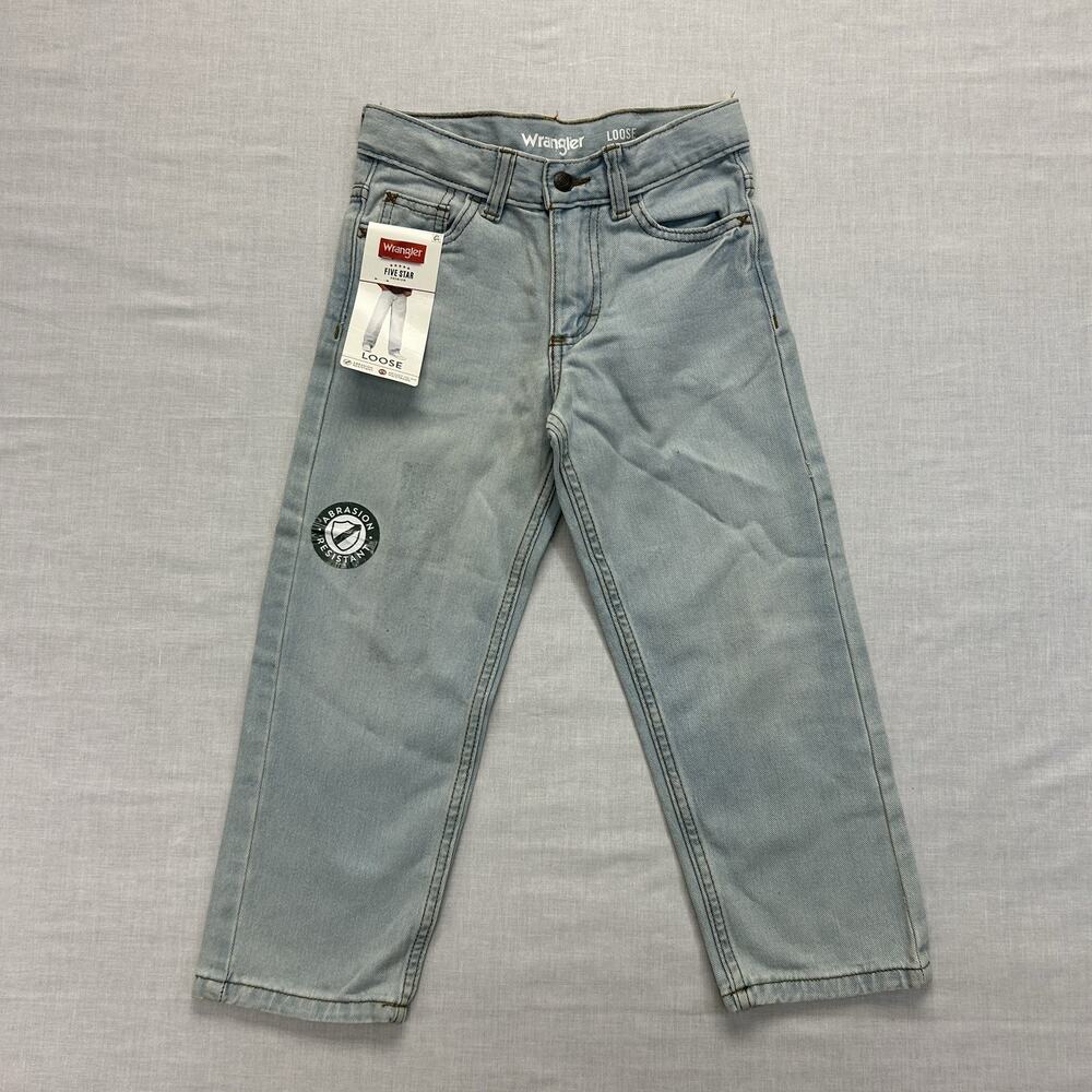 Wrangler NEW Loose Fit Jeans Boy's Youth Size 5 Regular Light Wash **STAINED**